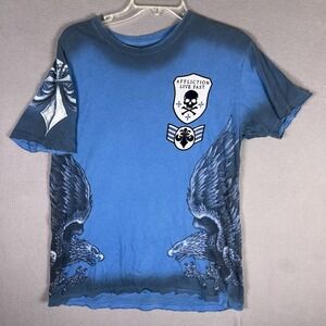 Affliction Life Fast Mens M Tshirt Blue Eagle,‎ fleur-delis, Cross- Distressed